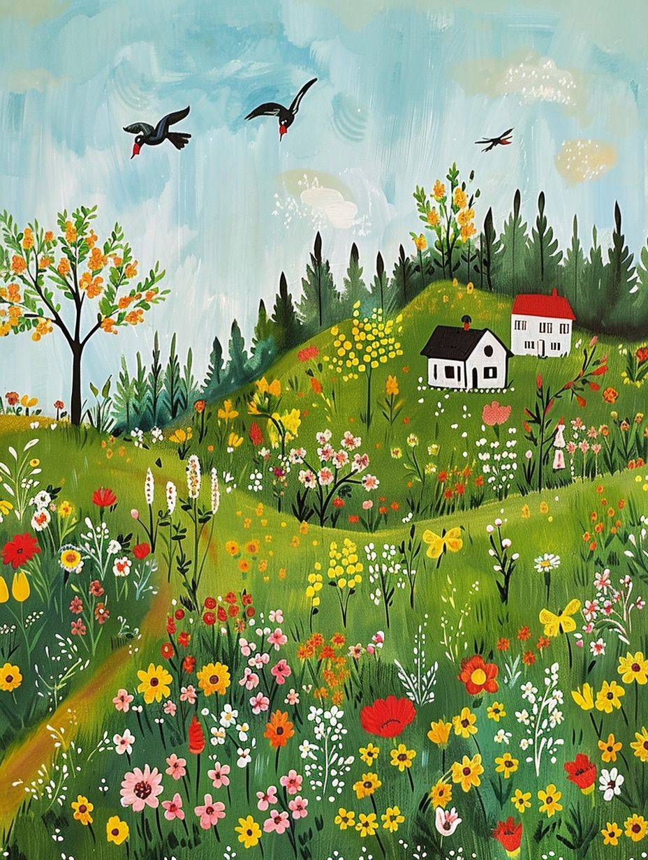 Spring Meadow, Folk Art by Maud Lewis