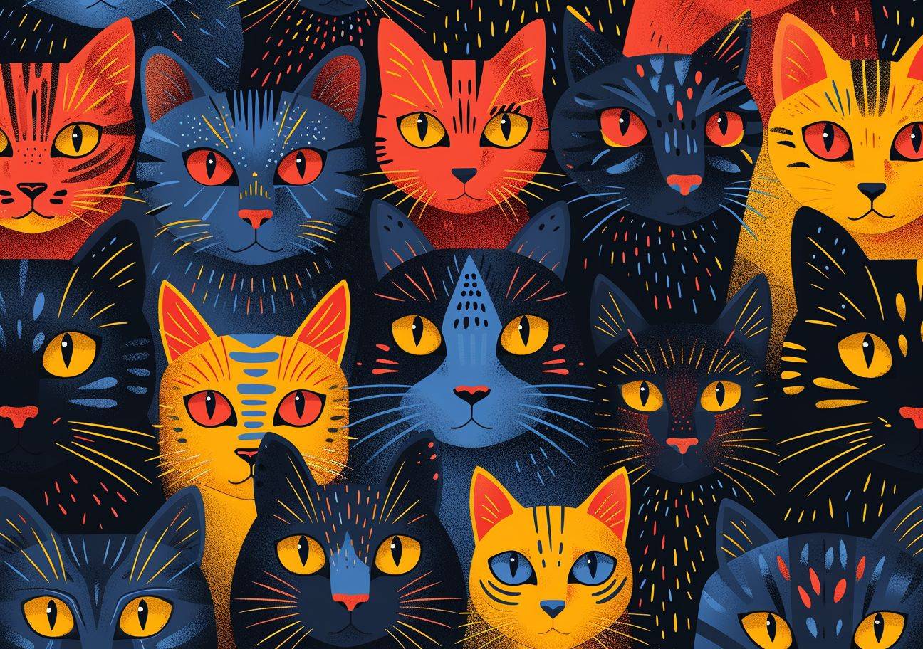 Seamless pattern of cat's head in the style of Picasso