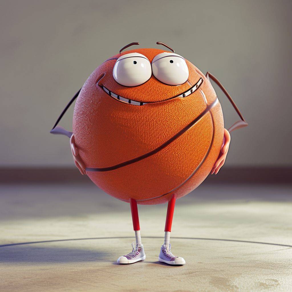足手無きピクサースタイルの3Dキャラクターとしてのバスケットボールボール