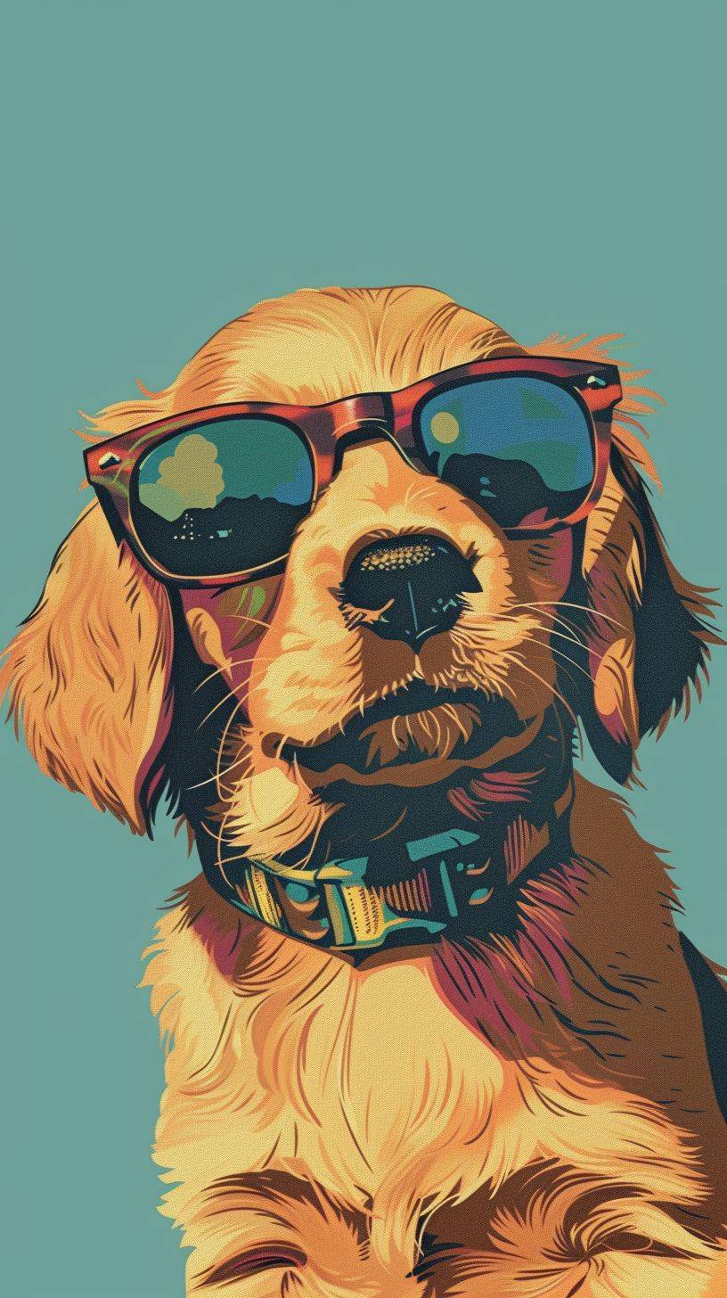Cute golden retriever puppy, with sunn glasses, soft comic style, lofi style, no background