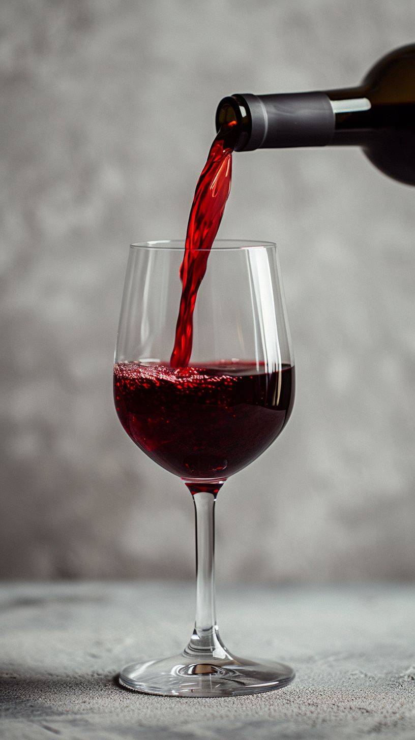 Wine pours from a bottle into a glass, mockup, photo, minimalism, banner, plain background