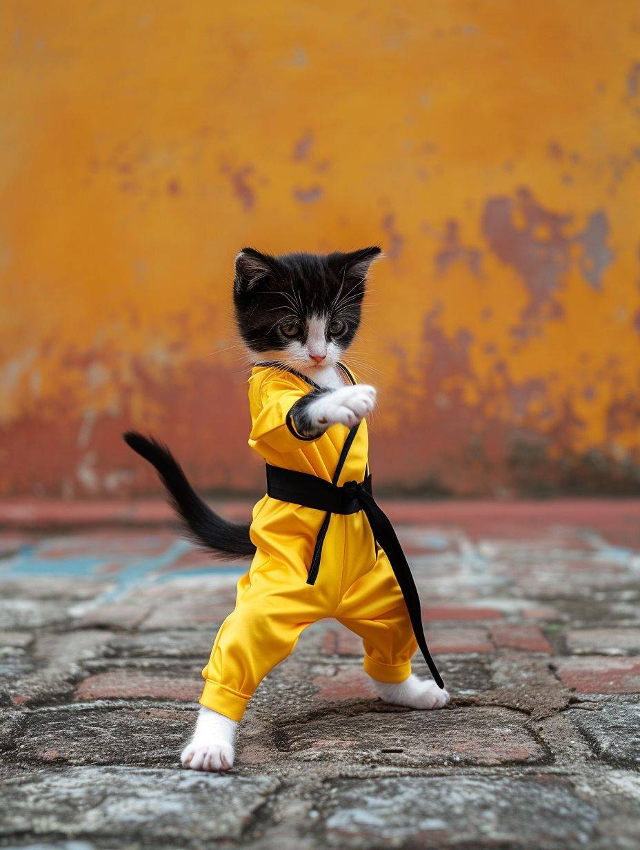 A cute little cat as Bruce Lee's, real photo