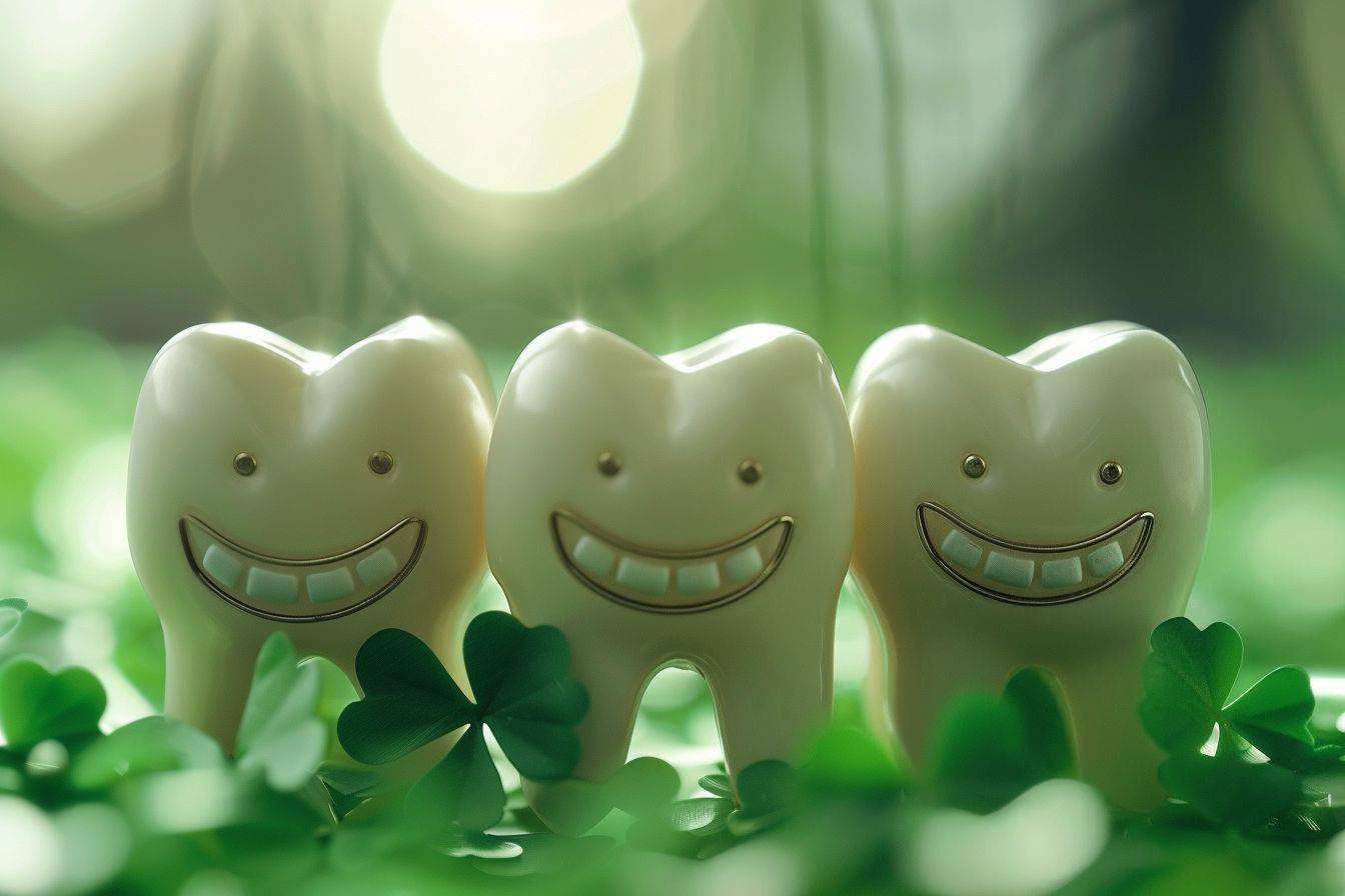 The photo of the happy teeth who celebrate St. Patrick's Day