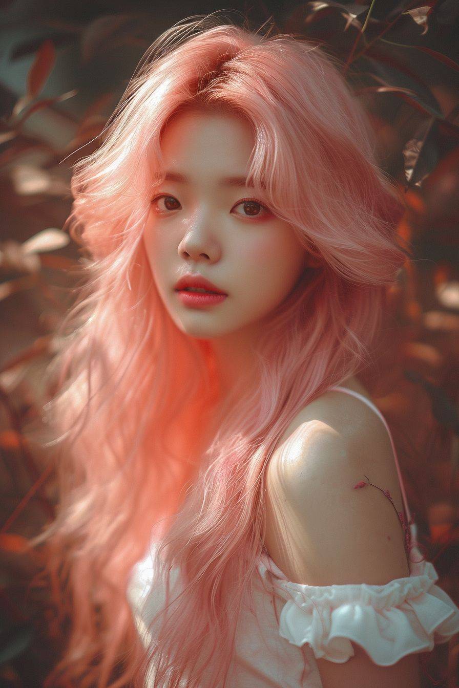 Beautiful Instagram model, pink long hair, Korean allure, detailed face, full body shot, realistic photography, Canon EOS 5D MARK IV, 3840x2160, 16k