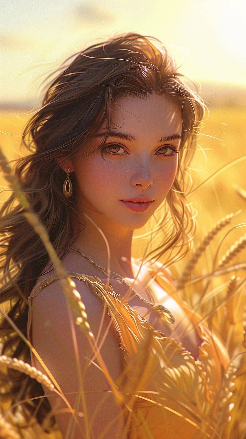 優しいそよ風が金色の野原にキスをし、夕日がその神秘的な輝きを放つ。