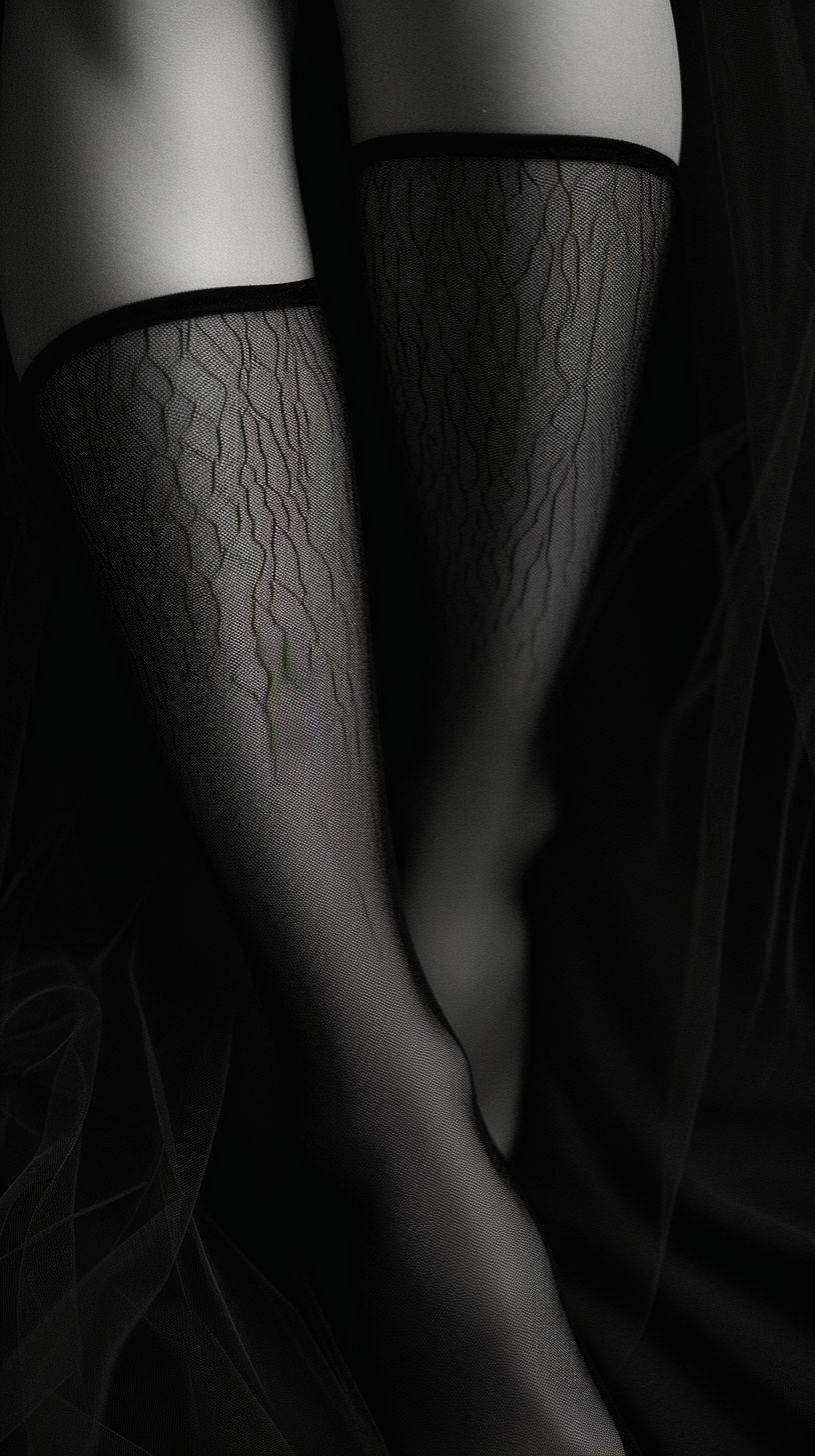 Close-up shots of legs wearing stockings, authentic photographic works.