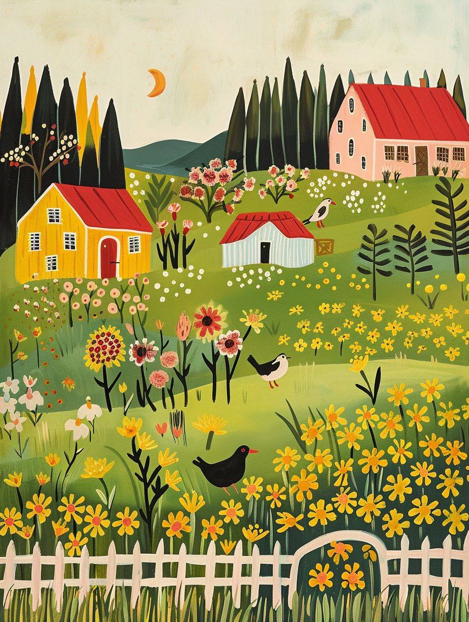 Spring Meadow, Folk Art by Maud Lewis