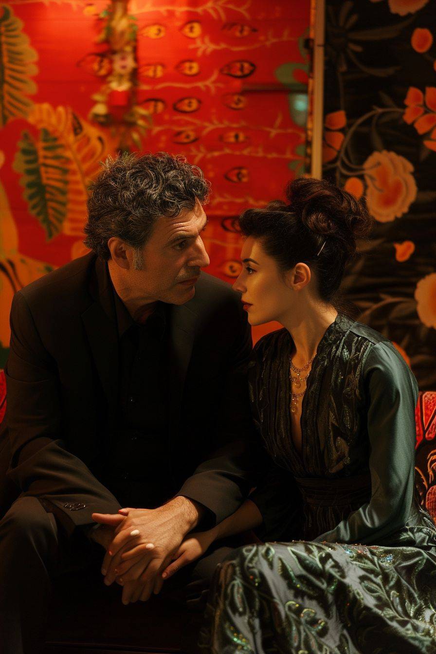 In the scene, the characters engage in a captivating and emotional exchange by Pedro Almodovar.