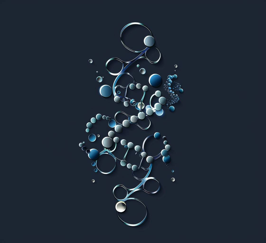 Ribosomal DNA strand logo vector illustration 974, in the style of dark sky-blue and silver, associated press photo, layered translucency, medicalcore, metallic texture, circular shapes, figura serpentinata style raw, aspect ratio 11:10, version 6, stylize 50