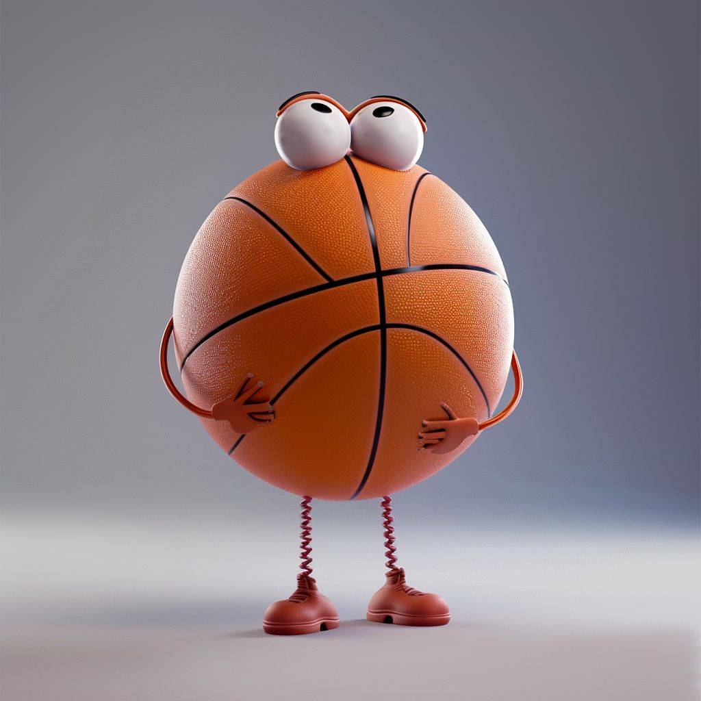 足手無きピクサースタイルの3Dキャラクターとしてのバスケットボールボール