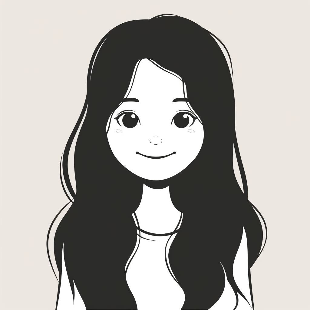 A 20-year-old Chinese girl with long hair and a chubby face. Minimalistic avatar, SVG, bold rounded outlines, isolated, friendly --no circle --style raw --v 6