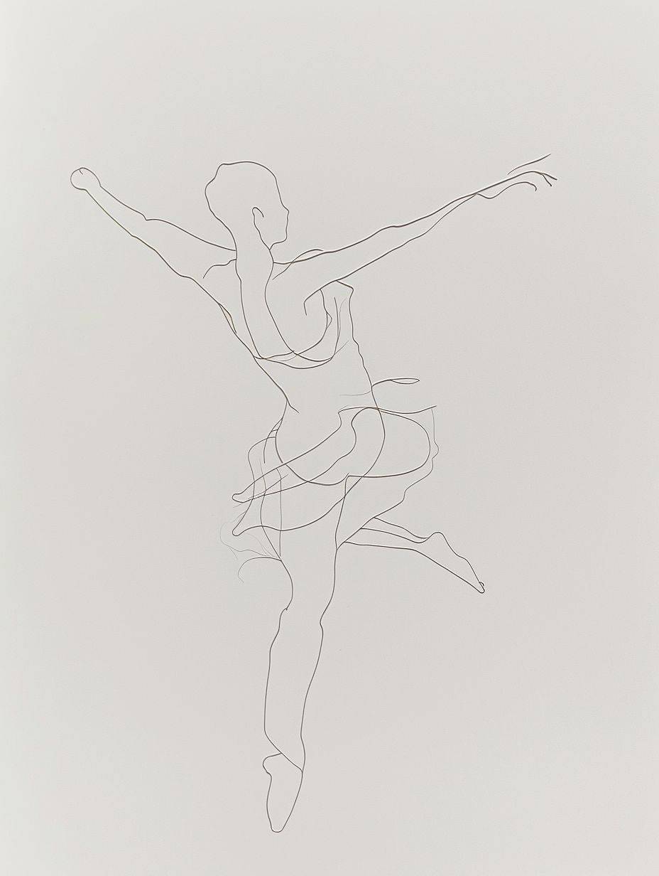 An ultra minimalist artwork featuring a simple single continuous thick outline depicting a ballet dancer in white background