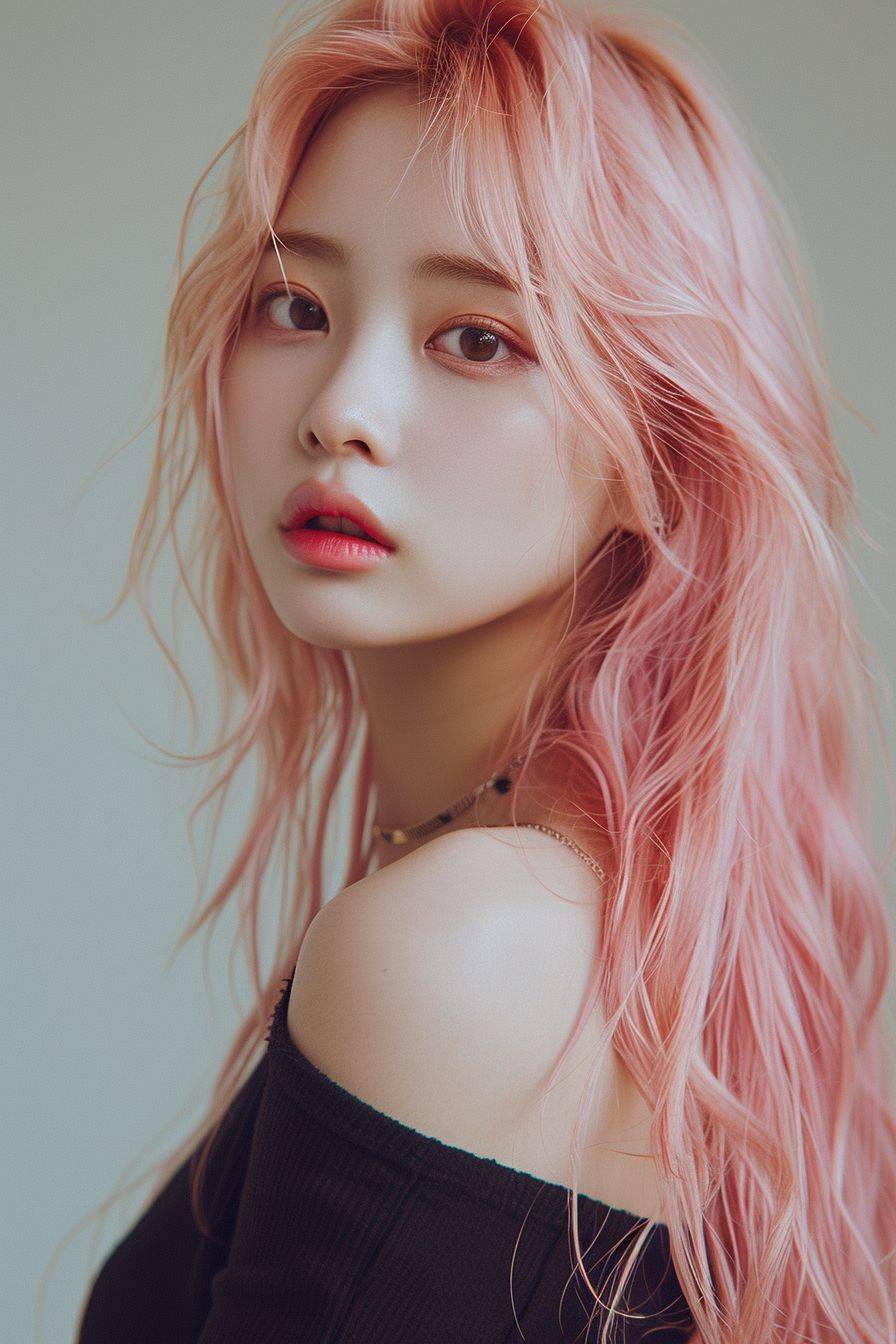 Beautiful Instagram model, pink long hair, Korean allure, detailed face, full body shot, realistic photography, Canon EOS 5D MARK IV, 3840x2160, 16k