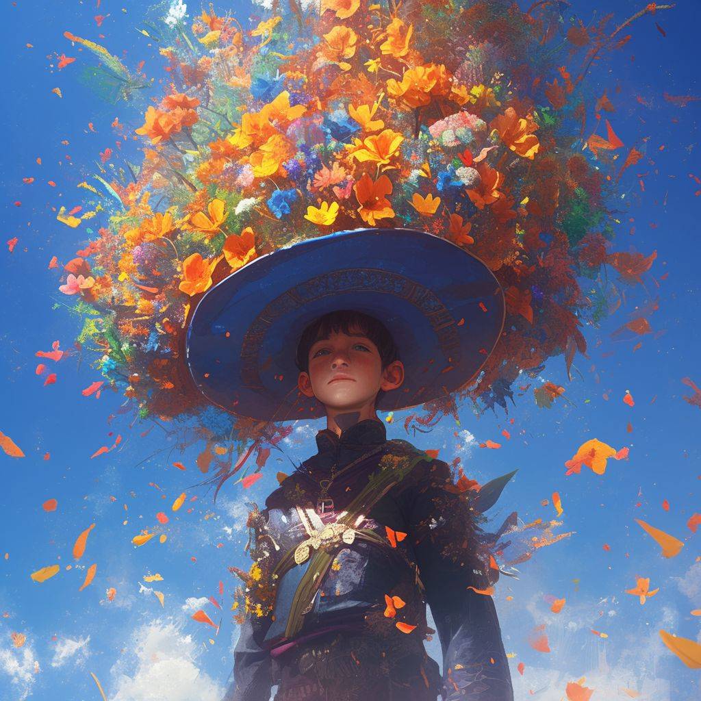 a painting of a large sombrero, in the style of meticulous realism, 2d game art, made of flowers, vibrant realism, zbrush, grim realism, colorful realism