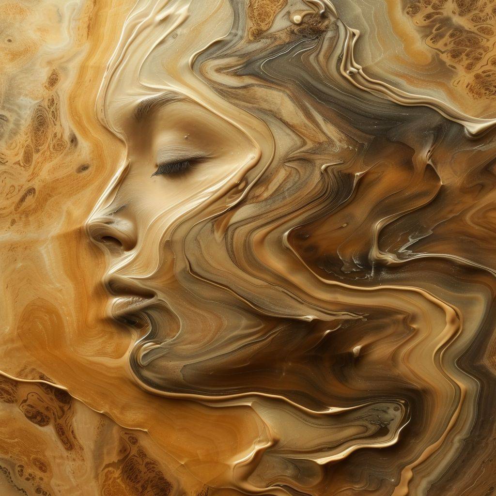 Forming the shape of beautiful woman's face in wood fluid background
