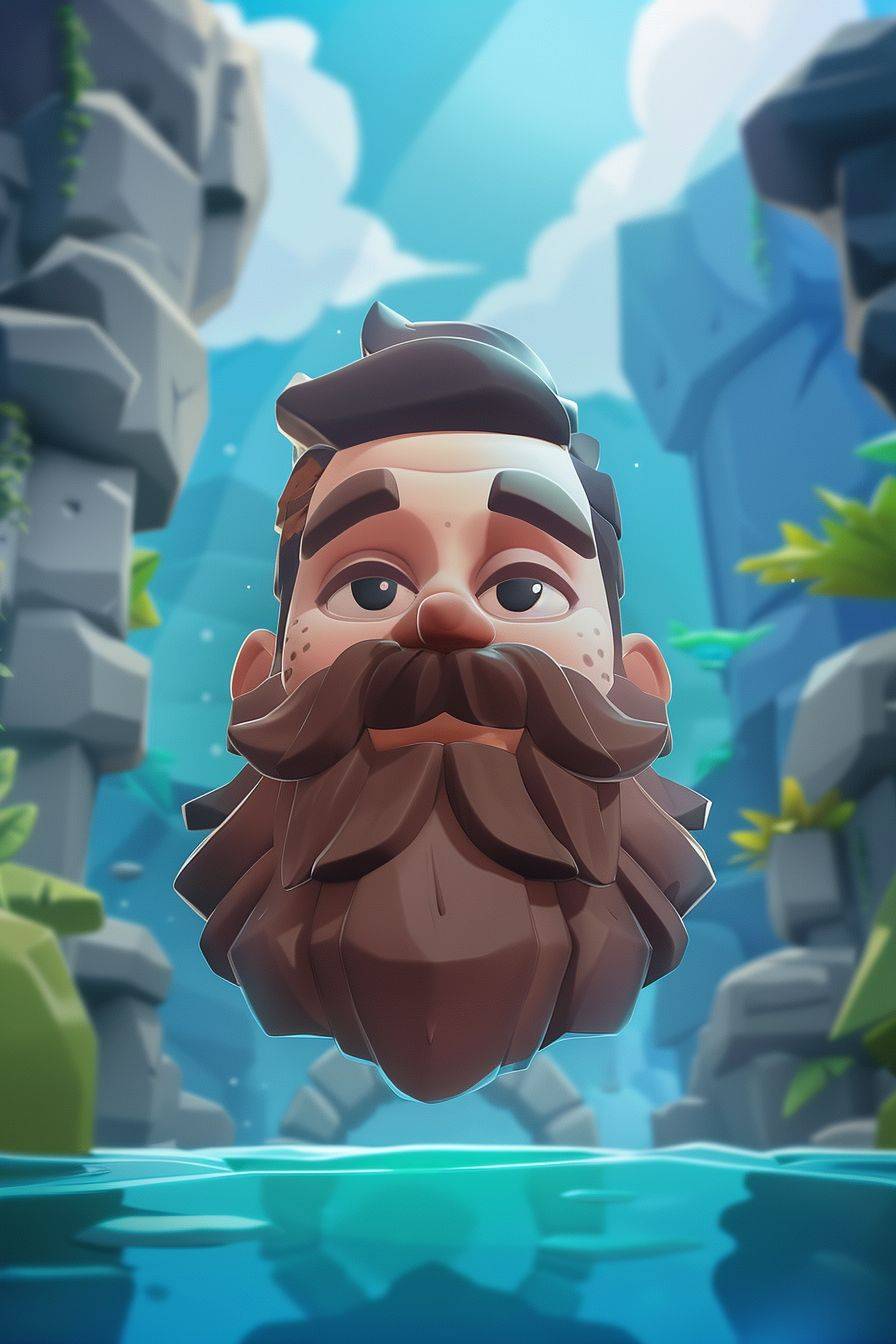 A mobile game loading screen with a cartoon dad character. Large head in the middle of the screen--ar 2:3