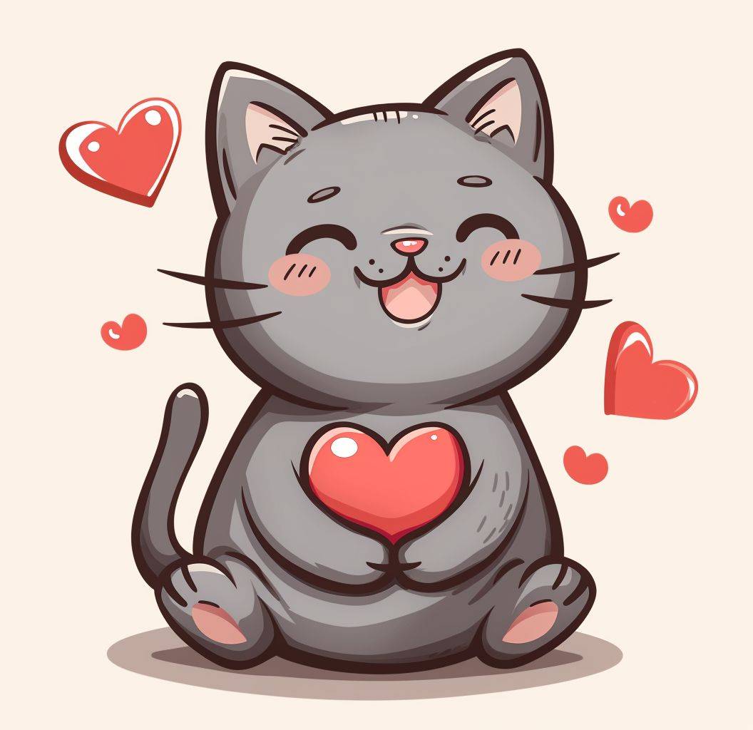 Create animated gifs of grey cat and heartfelt sticker in the style of simple line drawings