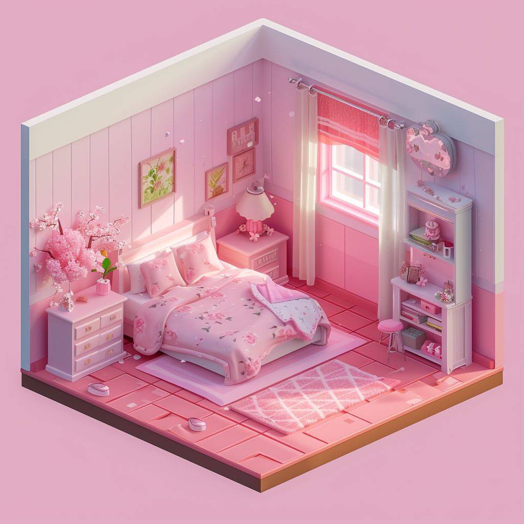 The girl's pink room, 32-bit isometric