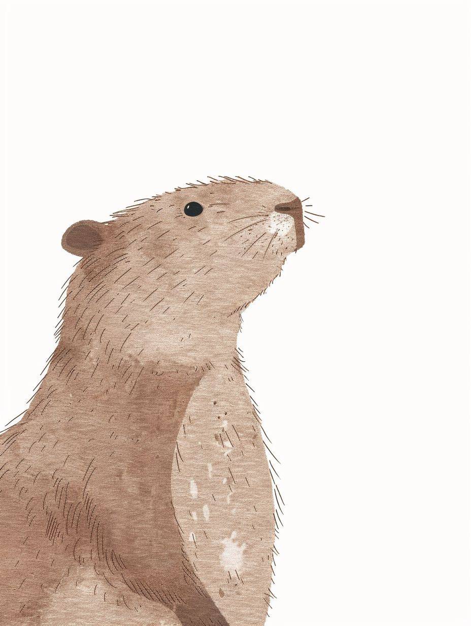 a cute minimalistic simple capybara side profile, in the style of Jon Klassen, desaturated light and airy pastel color palette, nursery art, white background