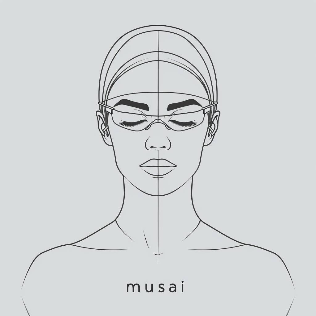 「musesai」のロゴをデザインし、ミニマリストアートを用いて、半透明の余白を利用してTシャツとギークシンボルを形成し、黒と白の、ホワイトバックグラウンドで、シンプルで750になるように捉える。