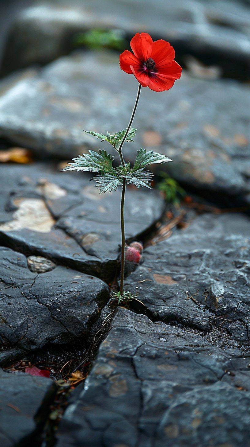 The small flower growing out of the cracks in the stone.