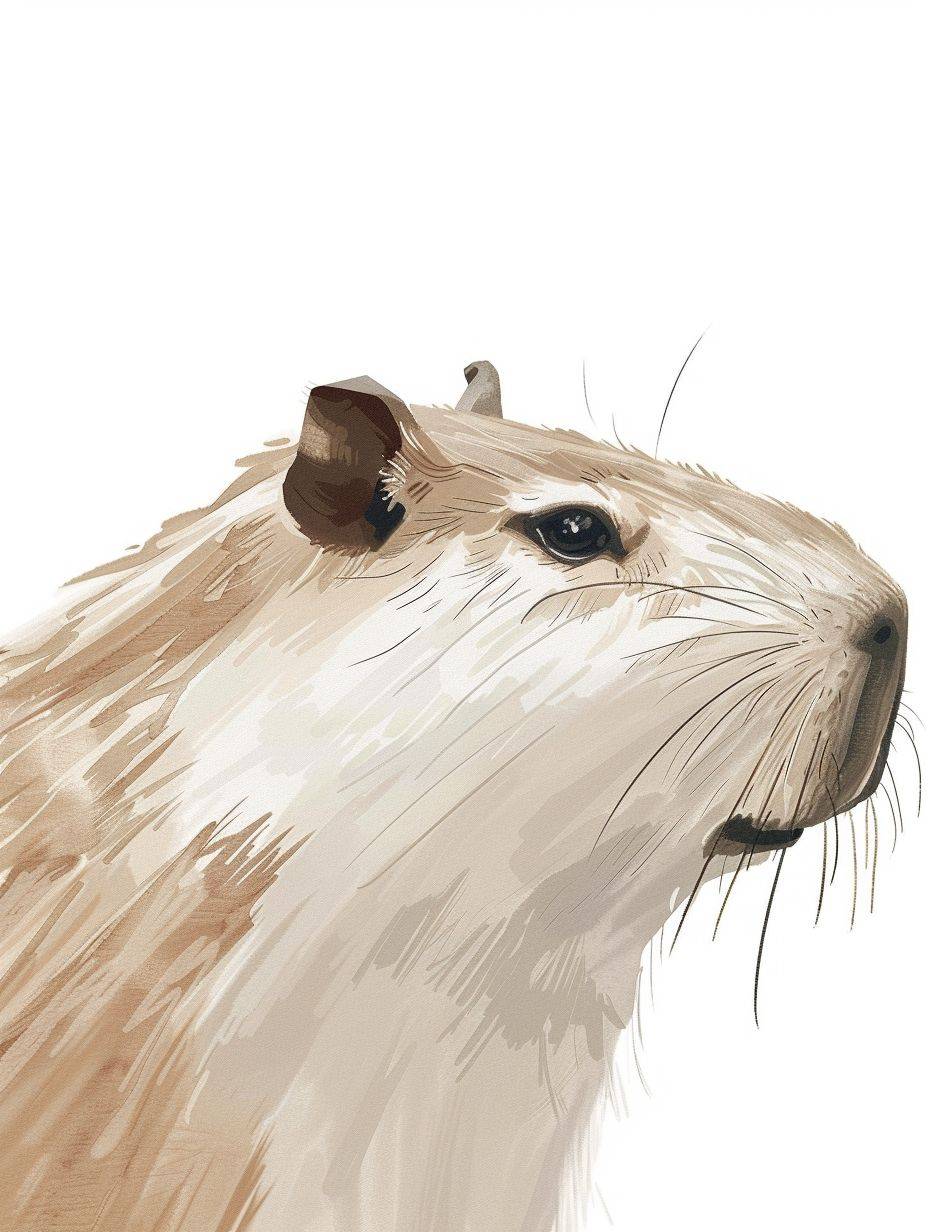 a cute minimalistic simple capybara side profile, in the style of Jon Klassen, desaturated light and airy pastel color palette, nursery art, white background