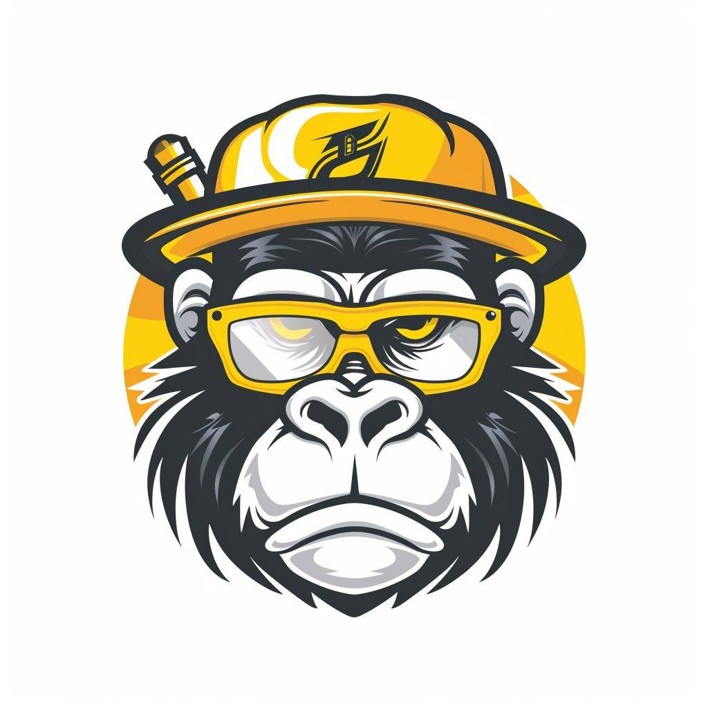 A cool logo based on the gorilla illustration with a white background, using yellow as the dominant color and suitable for NFT PFP, without any text or pen in the background, and with more emphasis on yellow, and with a gradient effect on the background, and with some additional creative elements such as glasses and a hat, and without any pen or text in the logo --v 6