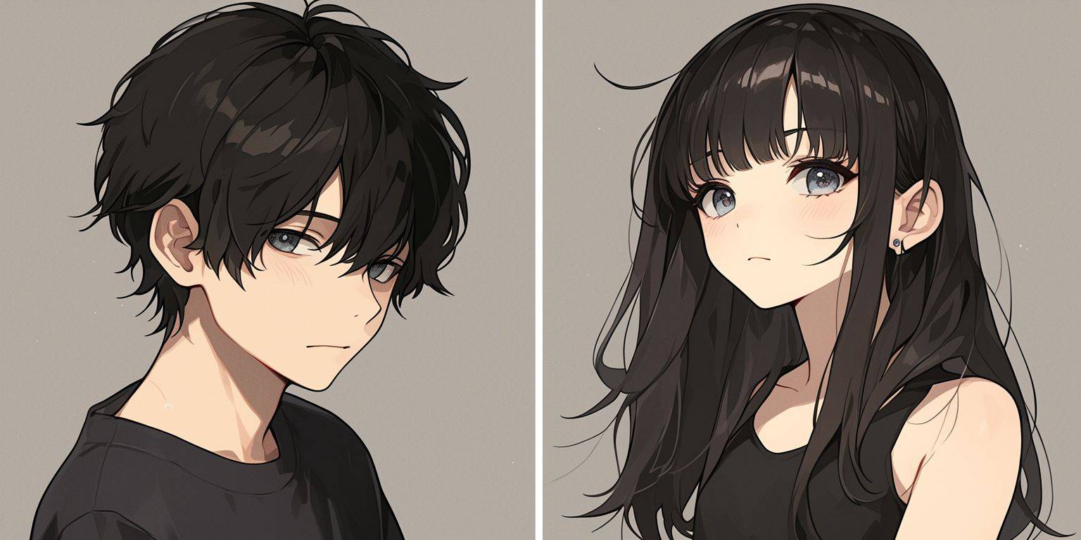 Couple avatar, one side is a girl, the other side is a boy, cartoon style.