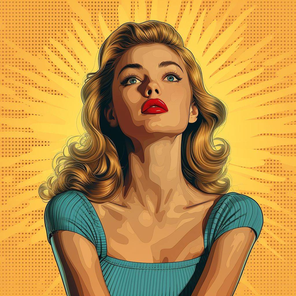 Woman in pop art illustration, in the style of golden age illustrations