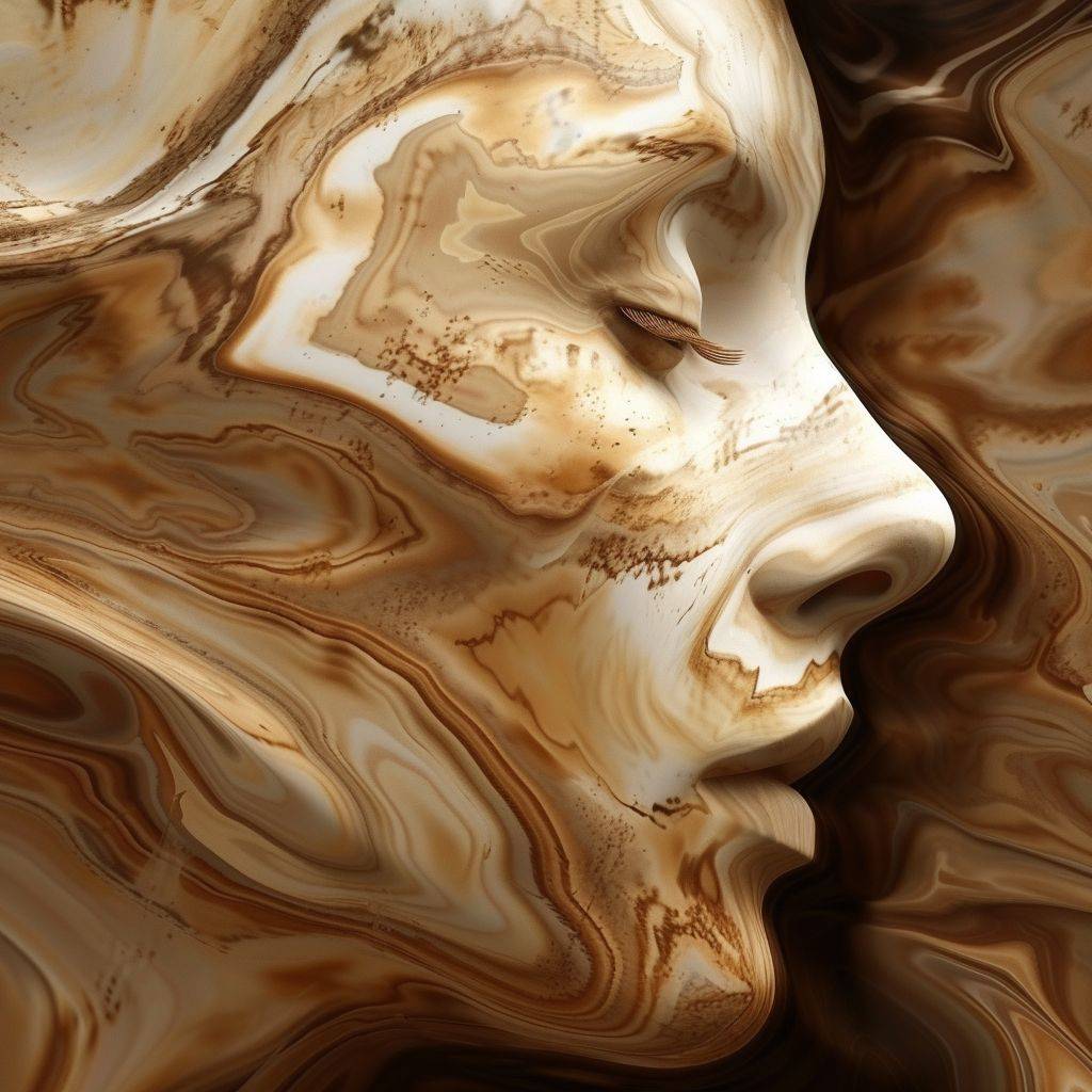 Forming the shape of beautiful woman's face in wood fluid background