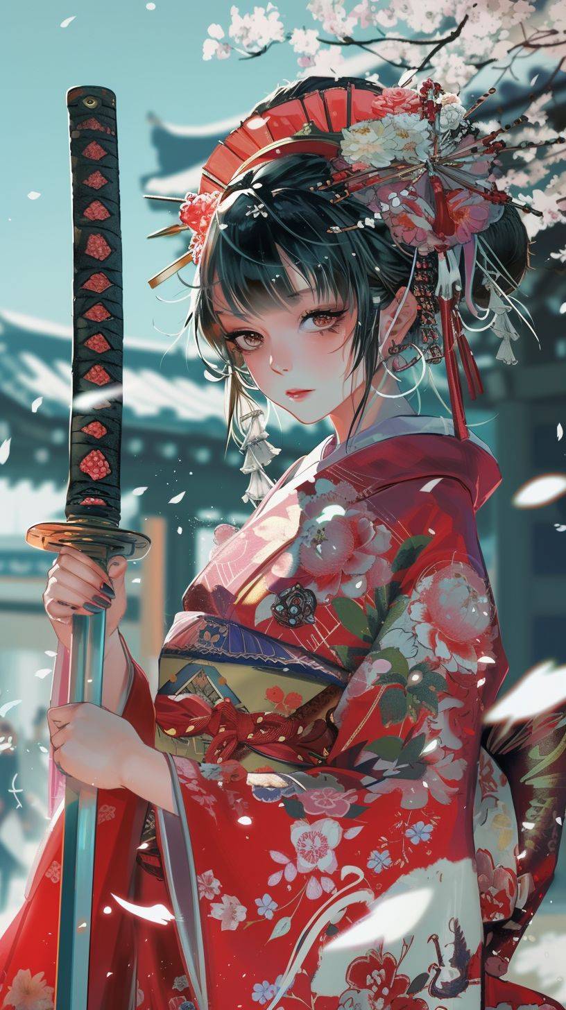 Hogakure girl samurai's wallpaper, cute Japanese kawaii style