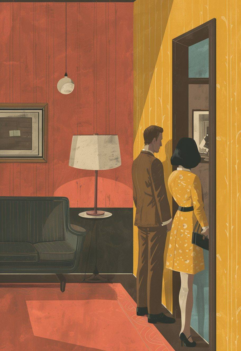 Create an illustration inspired by the design of Richard McGuire and the colors of Wes Anderson, conveying the following prediction in a vintage, creative, trendy, and unexpected manner, without any text in the visual: Take a pause from deep talks today. Misunderstandings may arise from small annoyances. Wait for a better day to have those heartfelt conversations - it's just around the corner. Trust us, your future self will thank you!
