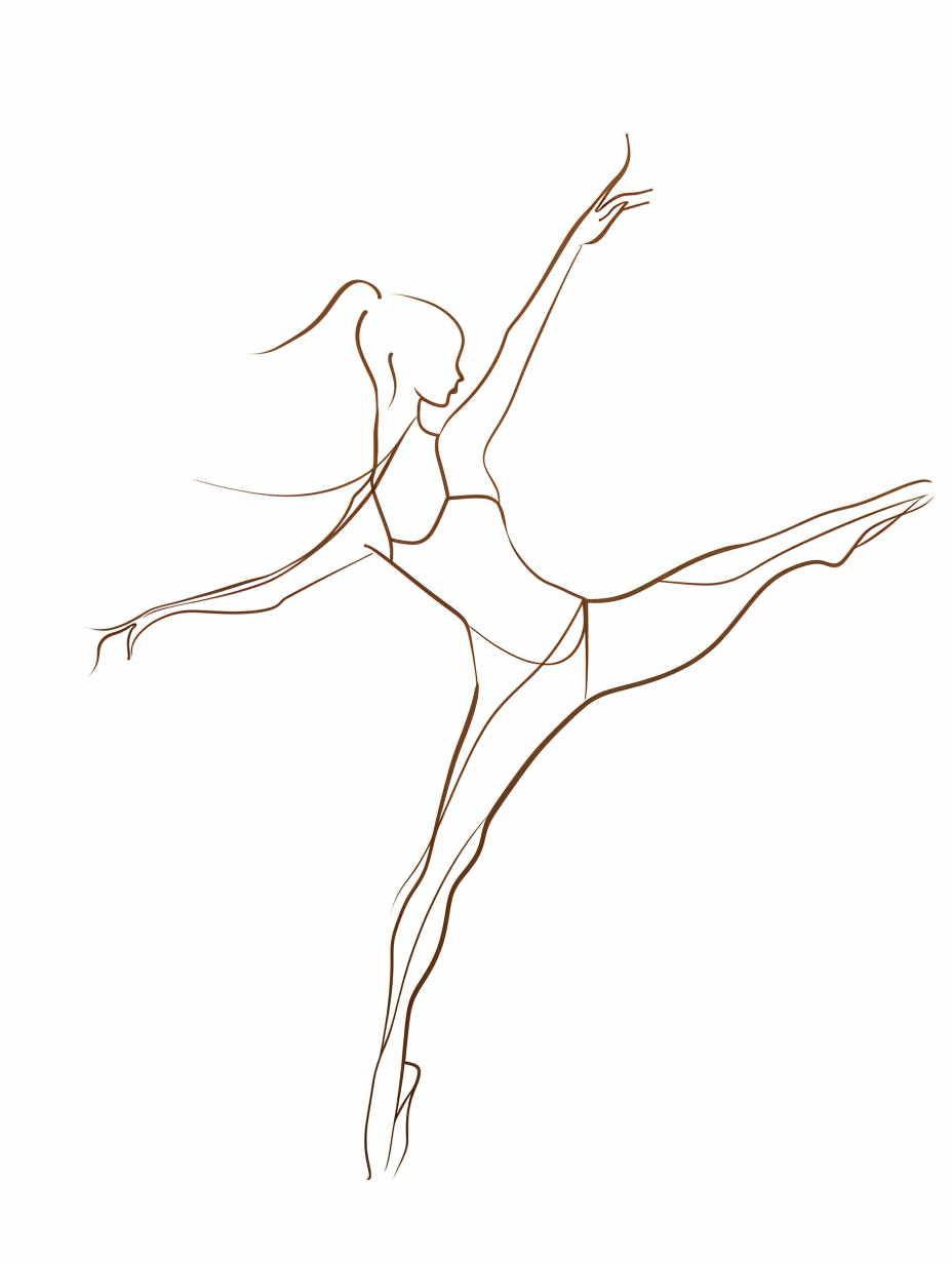 An ultra minimalist artwork featuring a simple single continuous thick outline depicting a ballet dancer in white background