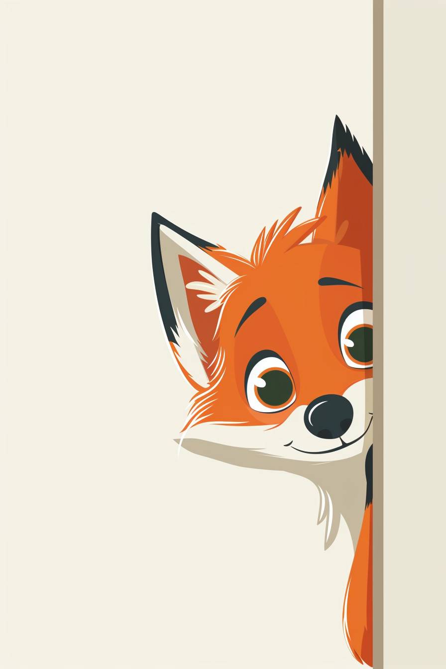 Simple vector fox peeking around a corner, cute