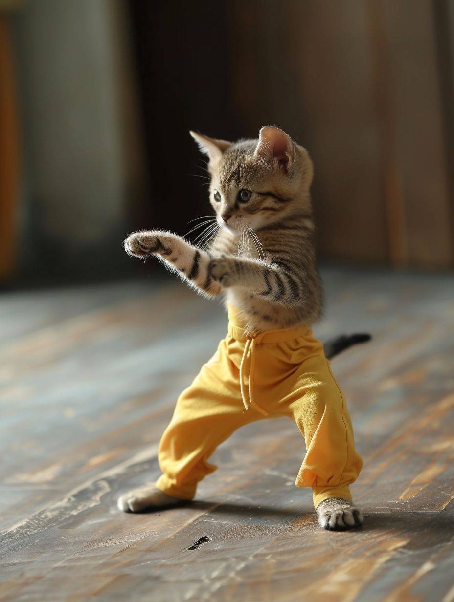 A cute little cat as Bruce Lee's, real photo