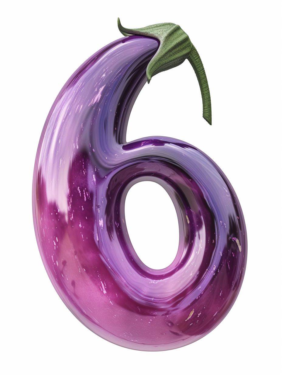 the number "6" as a graphically designed Eggplant, white background