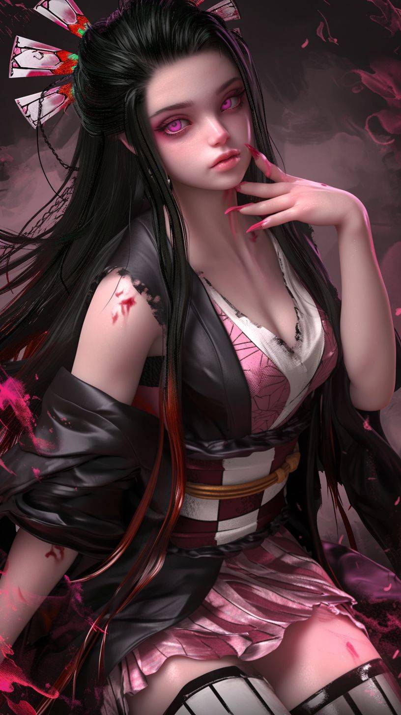 Daki Demon Slayer, in the style of high dynamic range, kawaii art, Koyoharu Gotouge, kimetsu no yaiba, animated illustrations, daz3d, exotic realism, vibrant manga, Chinese-inspired