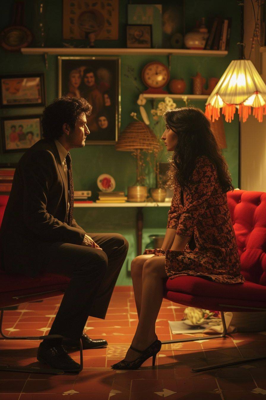 In the scene, the characters engage in a captivating and emotional exchange by Pedro Almodovar.