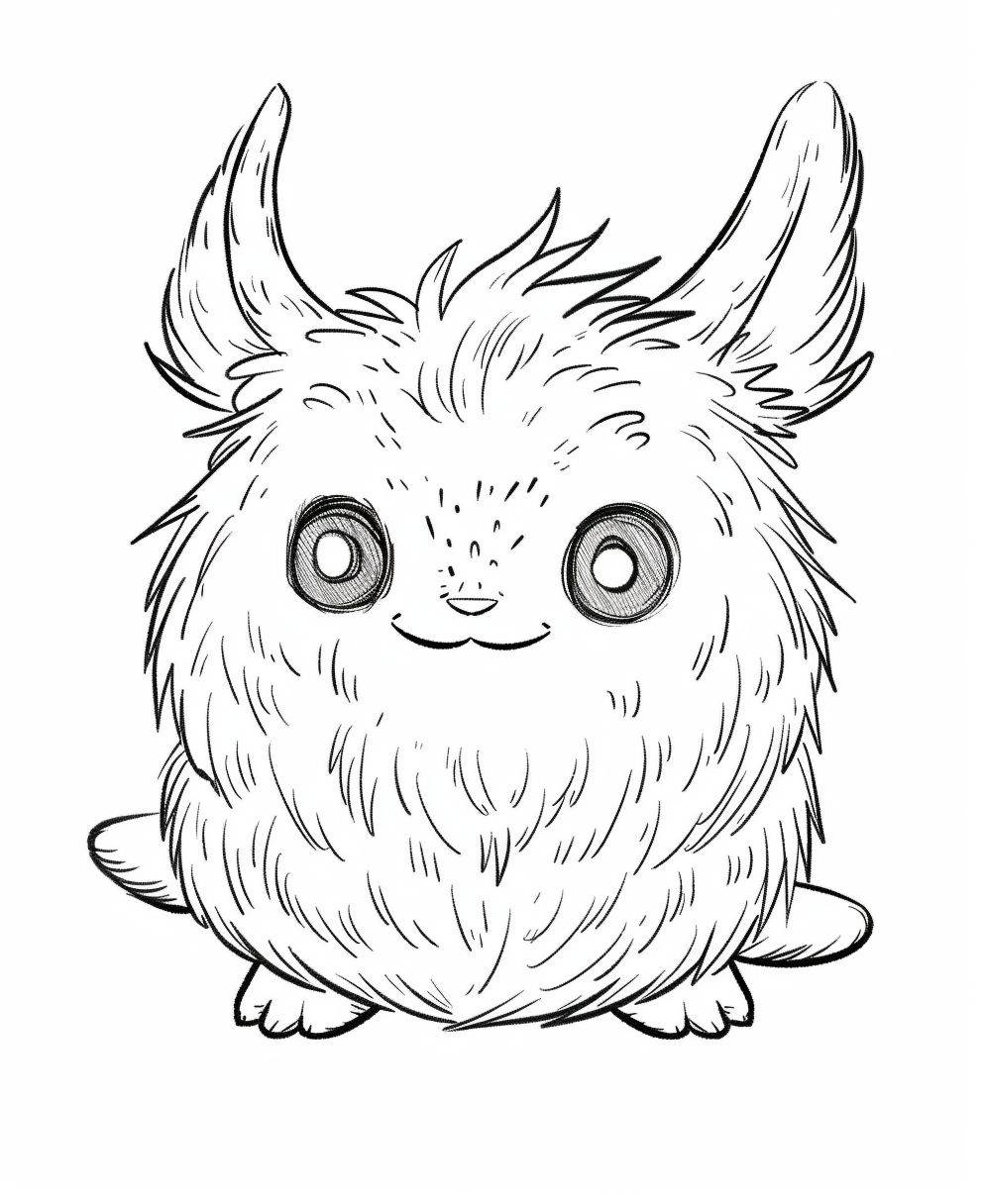 a coloring page for kids, kawaii creatures, thick lines, no shading, no color