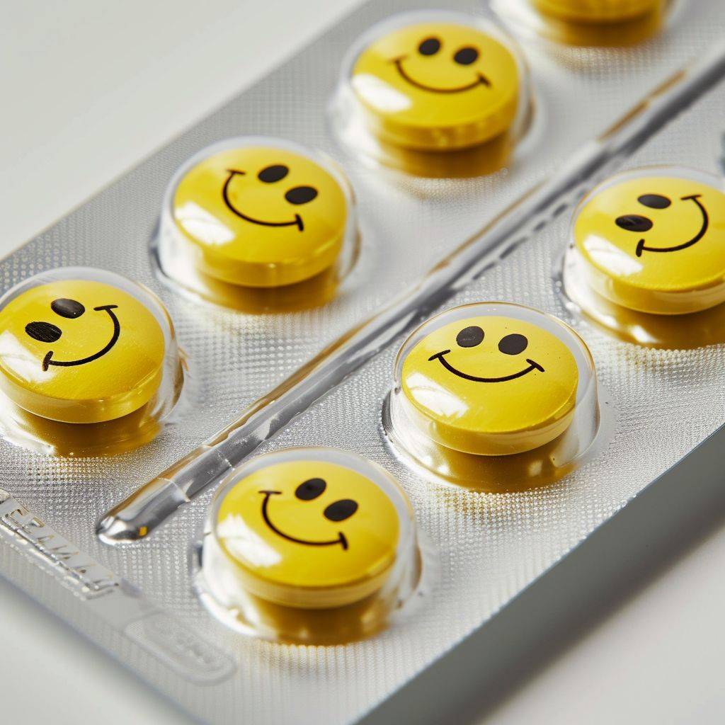 Pill tab packaging, the pills are yellow smiley face circle pills