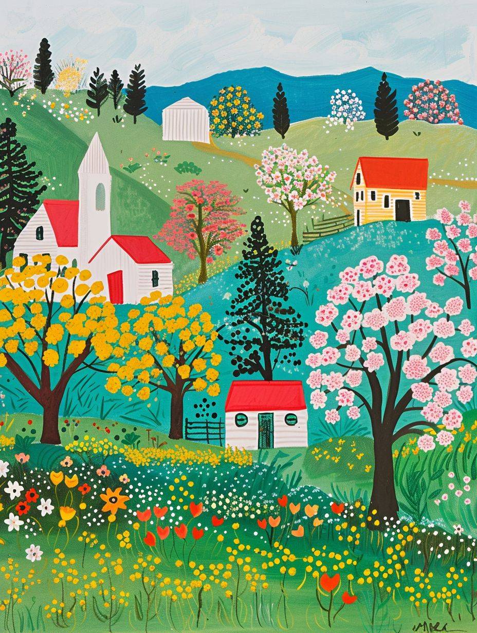Spring Meadow, Folk Art by Maud Lewis