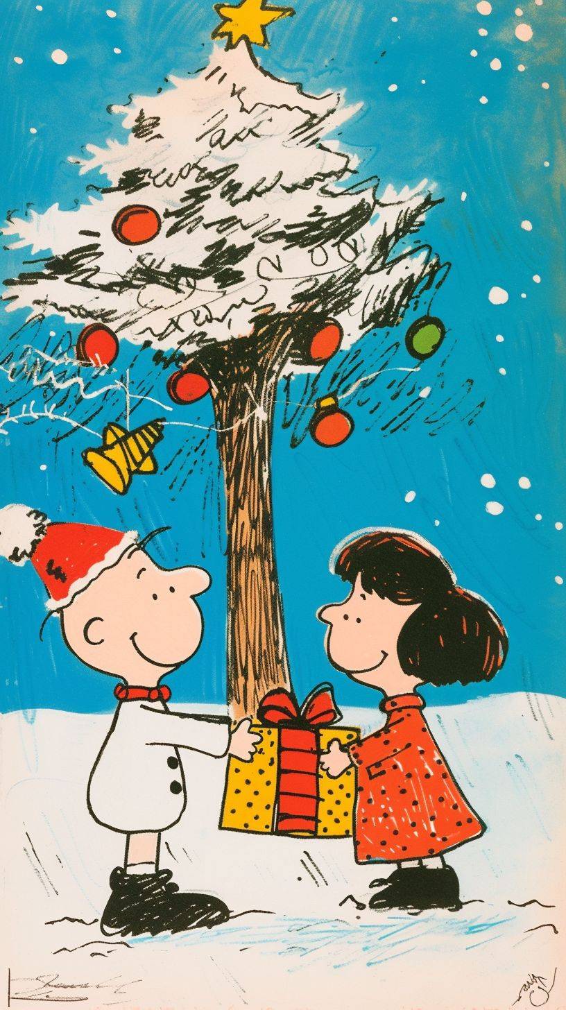A New Year greeting card designed by Charles Schulz in 9:16 aspect ratio and 6 seconds long