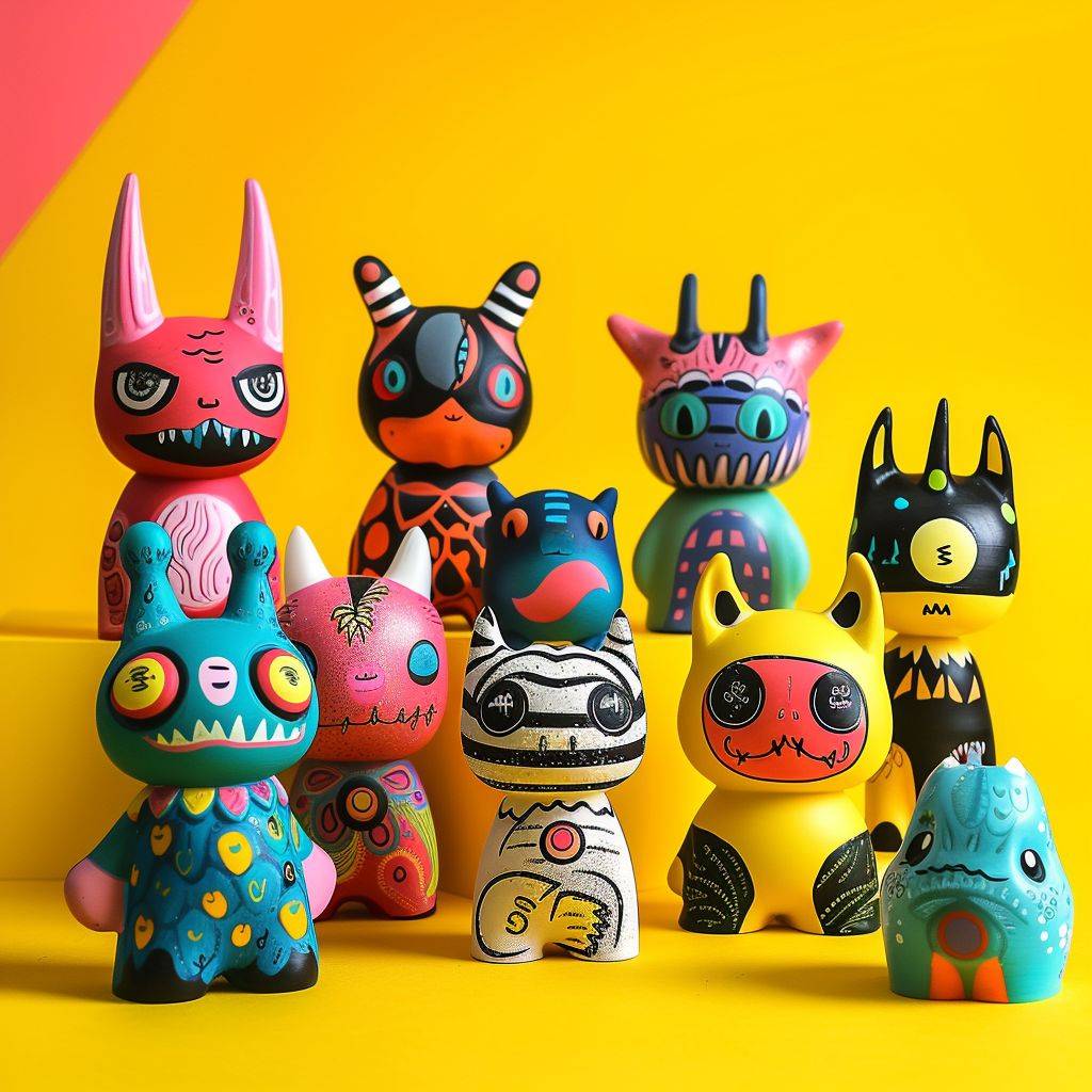 Blind box design, cute and trendy toy, colorful and vibrant, unique character designs, surprise element, collectible series, fun and interactive packaging, miniature size, high-quality materials, popular among all ages, designed by a renowned artist, limited edition