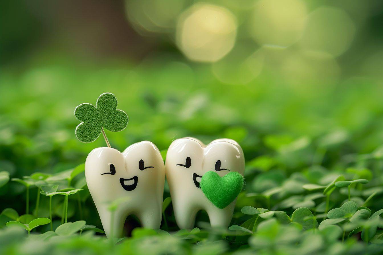 The photo of the happy teeth who celebrate St. Patrick's Day