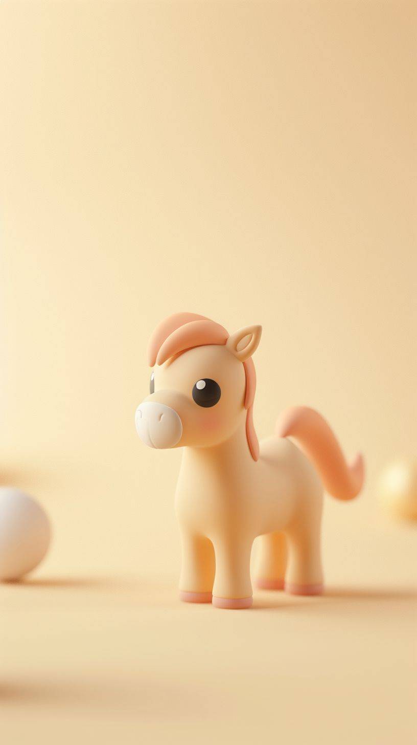 Tiny cute isometric horse emoji, soft smooth lighting, with soft pastel colors, 3d icon clay render, cream background