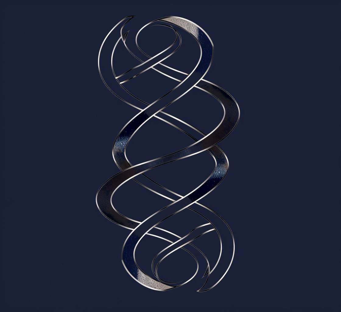 Ribosomal DNA strand logo vector illustration 974, in the style of dark sky-blue and silver, associated press photo, layered translucency, medicalcore, metallic texture, circular shapes, figura serpentinata style raw, aspect ratio 11:10, version 6, stylize 50