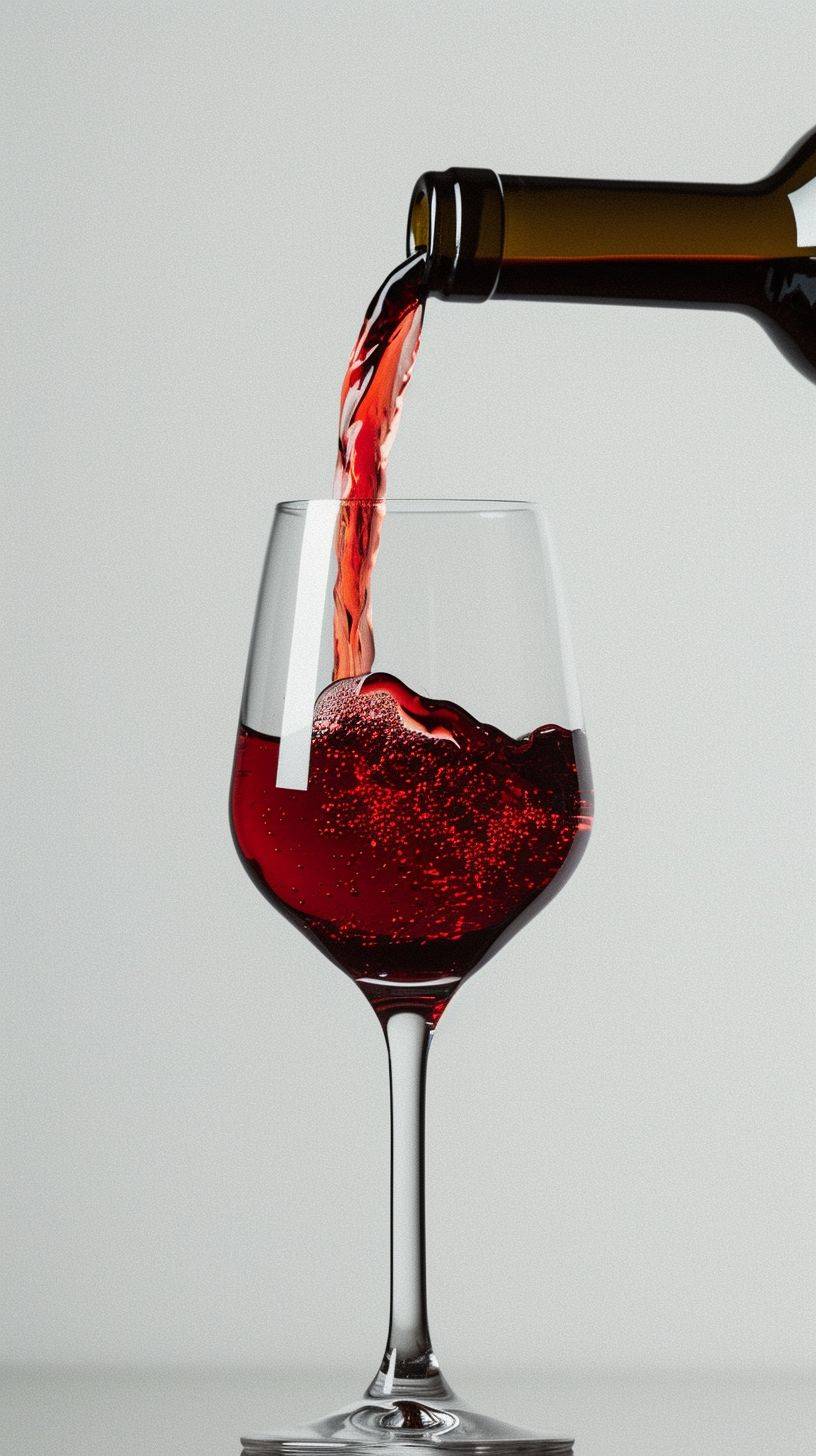 Wine pours from a bottle into a glass, mockup, photo, minimalism, banner, plain background