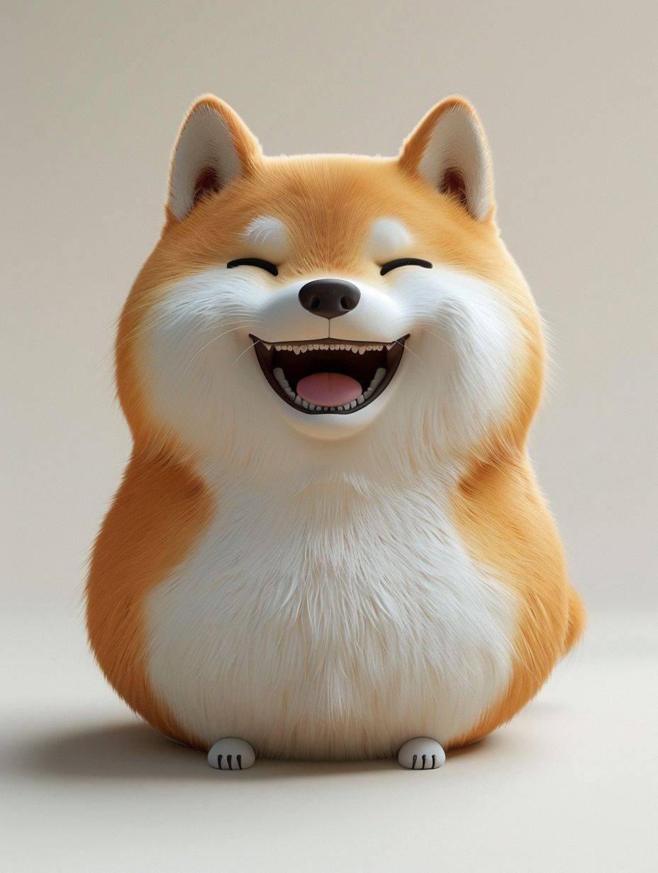 Hubby cute fluffy the little Shiba Inu's belly, funny facial expressions, exaggerated movements, 3D characters, white background, a bit fluffy, elongated shapes, cartoon style, minimalist - chaos 12 - iw2 - AR 3:4 --style raw --ar 3:4 --stylize 250
