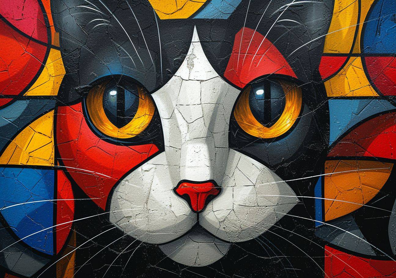 Seamless pattern of cat's head in the style of Picasso