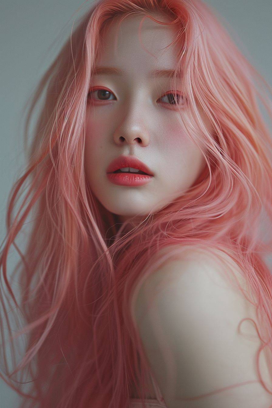 美しいInstagramモデル、ピンクの長い髪、韓国の魅力、細かい顔、全身ショット、リアルな写真、キヤノンEOS 5D MARK IV、3840x2160、16k